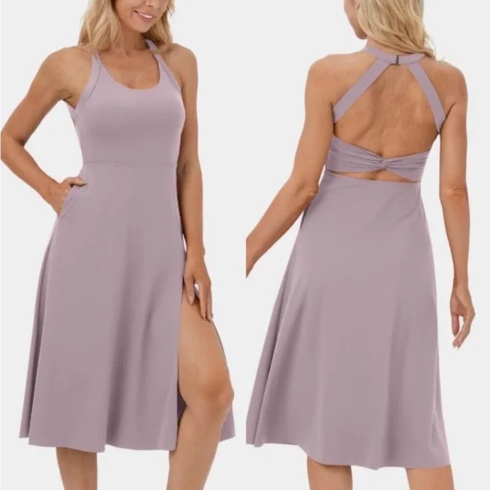 NWT Halara Backless Cut Out Twisted Side Pocket Split Midi Casual Dress (M)